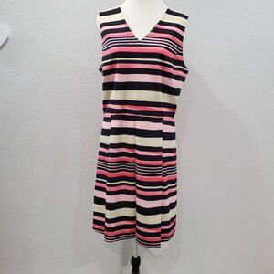 Charter Club Womens Dress XL Striped Pink Black White Sleeveless Pleated Stretch